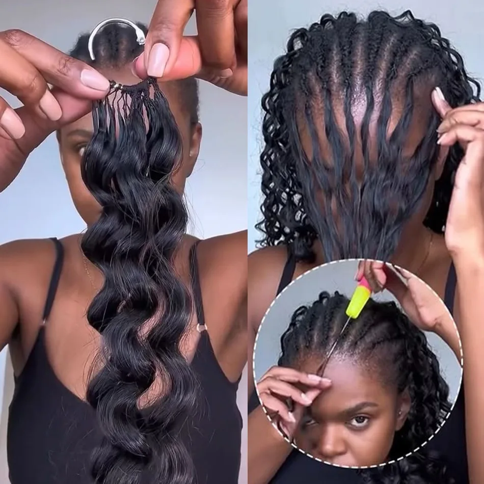 Smilegirl Cheveux Humains Crochets Ondulés 30 Pouces Miracle Knots pour Tresses Bohèmes, Extensions de Cheveux Humains Bruts, Cheveux Humains au Crochet Effet Plume