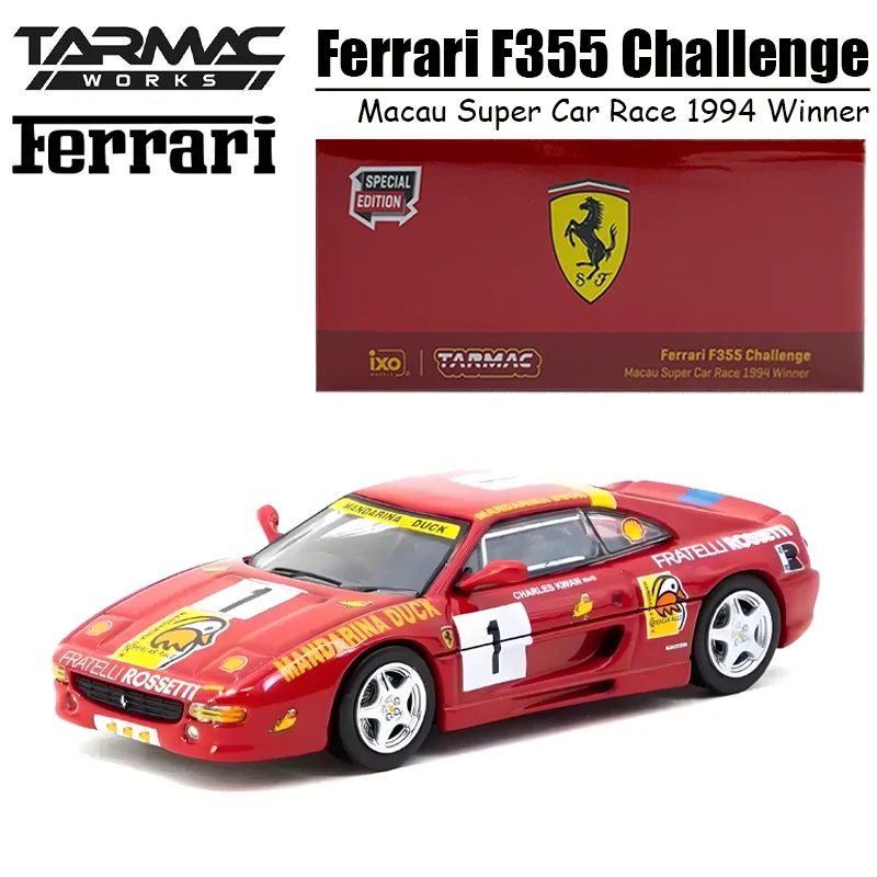 Tarmac Works 1/64 Ferrari F355 Challenge Macau Super Car Race 1994 Winner Alloy Toy Motor Vehicle Diecast Metal Model Gifts