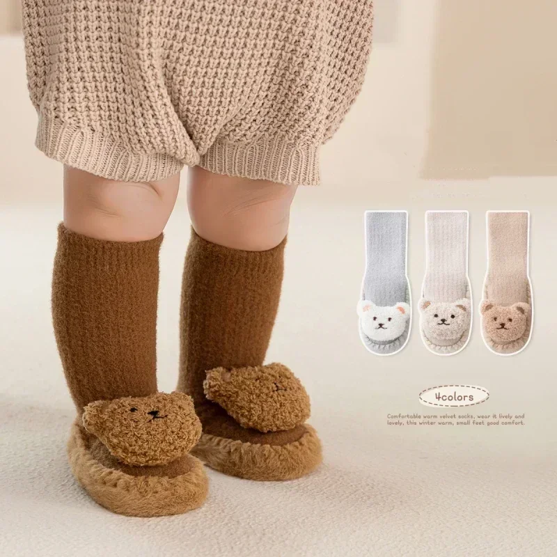 Conjunto de zapatos de calcetín para bebé, dibujos animados Kawaii, oso, primer andador para niño pequeño, niño y niña, zapatos de calcetín para