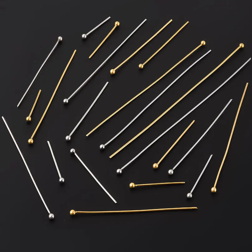 50pcs/Lot 18K Gold Plated Ball Head Pins Diy Jewelry Making Finding Metal Stainless Steel Flat Head Eye Head Pins Supplies