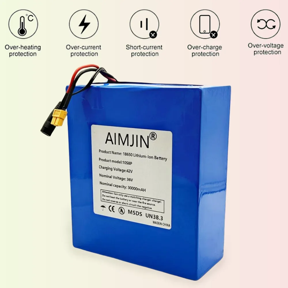 100% New High-capacity Battery 10S8P Lithium-ion Rechargeable Battery Pack 36V 30000mAh Suitable for Electric Scooter Battery