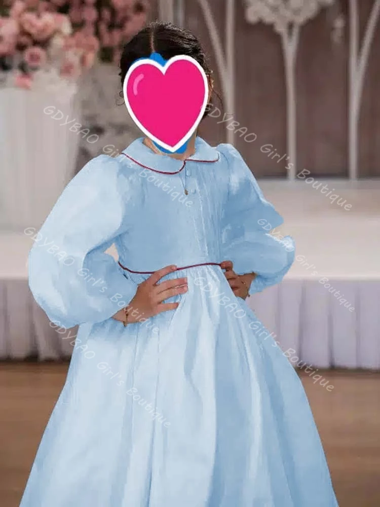 Witte eerste communiejurk met trim Peterpan nek ballon mouw bloemenmeisje jurk voor kinderen bruiloft baljurk op maat