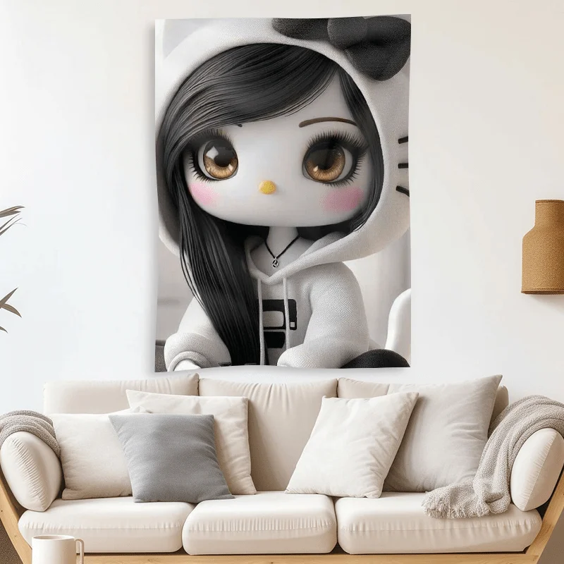 Adorable Anime Character Polyester Tapestry Free Accessories Wall Hanging Decor Bedroom Dorm Friend Gift