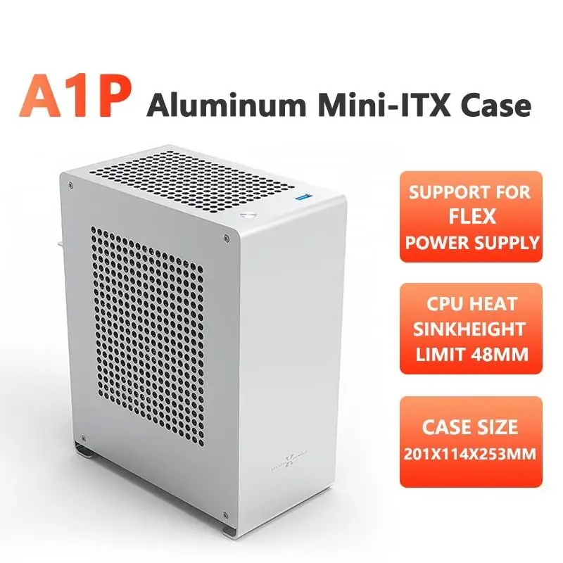 New! A1P MINI-ITX Computer Case All Aluminum Desktop Office Small Chassis Silver Support FLEX 1U Power Supply PC Case