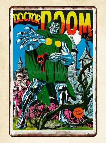Letrero de metal de los cómics de Dr. Doom de los años 60, sin marco, para colgar en la pared