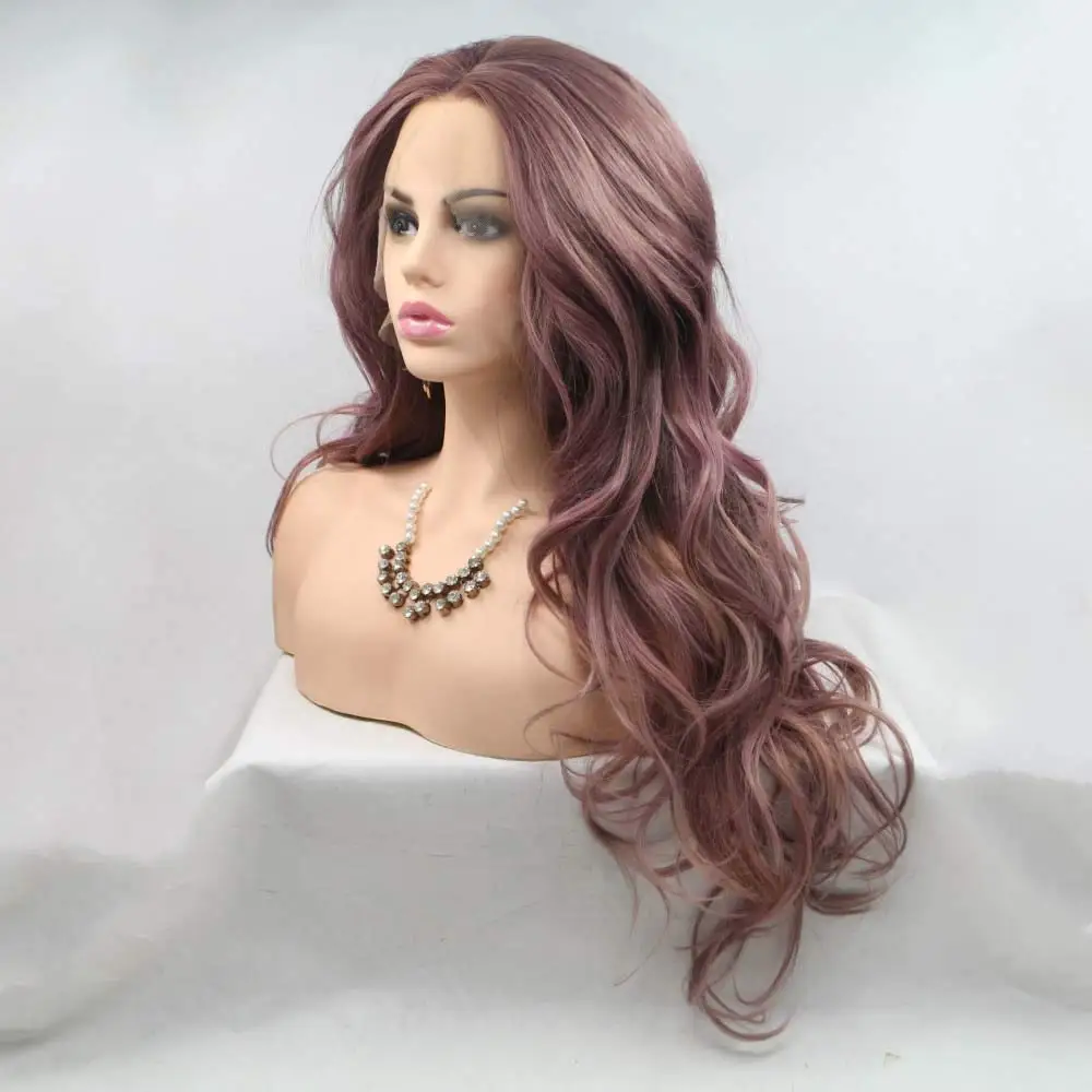 Pastel Purple Synthetic Lace Front Wig Mermaid Mix Purple  Wigs Body Wave Heat Resistant Fiber Long Hair Wigs