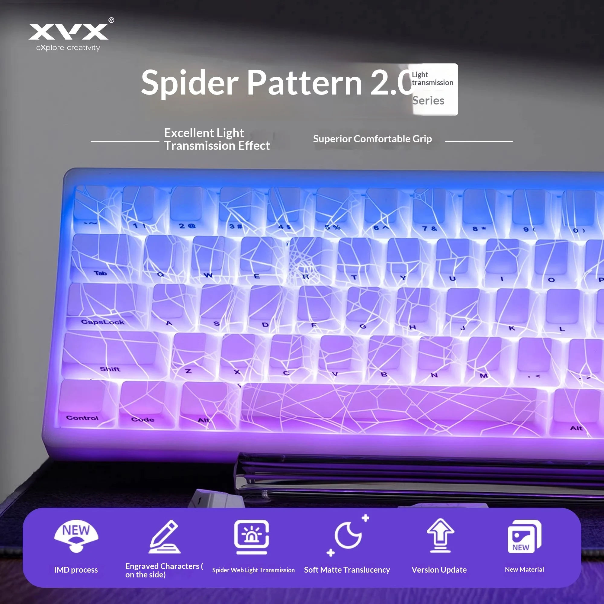XVX Cobweb2.0 PC Keycaps Light Transmission Fog Permeable Keycap IMD Process Keyboard Keycaps Customized PC Accessories Gifts
