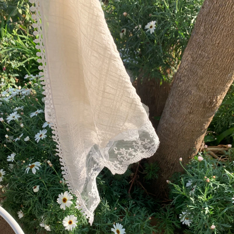 Hijab de encaje blanco para mujer, Hijab femenino para la cabeza, triangular, foto de playa, coreano, Xinjiang, ropa de viaje