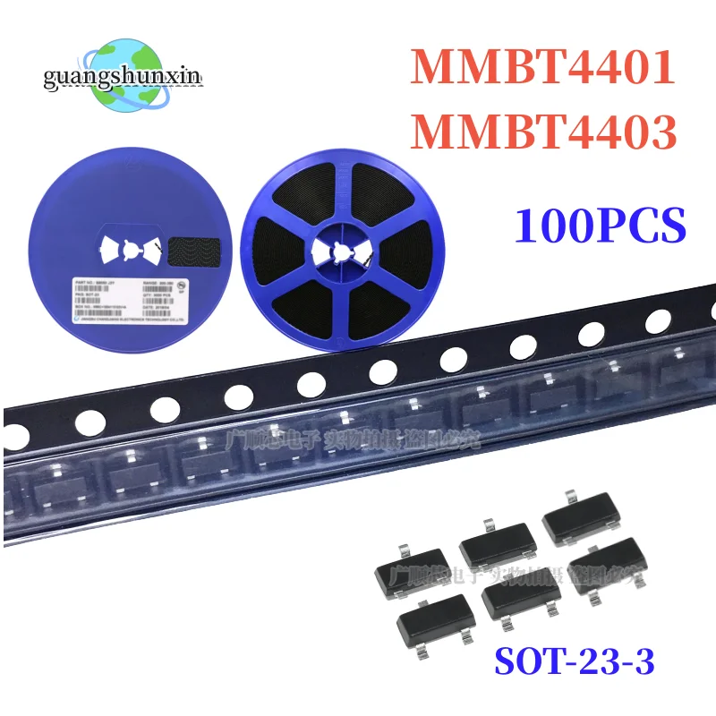 100pcs MMBT4401 SMD Transistor MMBT4403 2N4401/2N4403 NPN Screen Printing 2X/2T MMBT2222A MMBT2907A MMBT3904 MMBT3906 MMBTA42