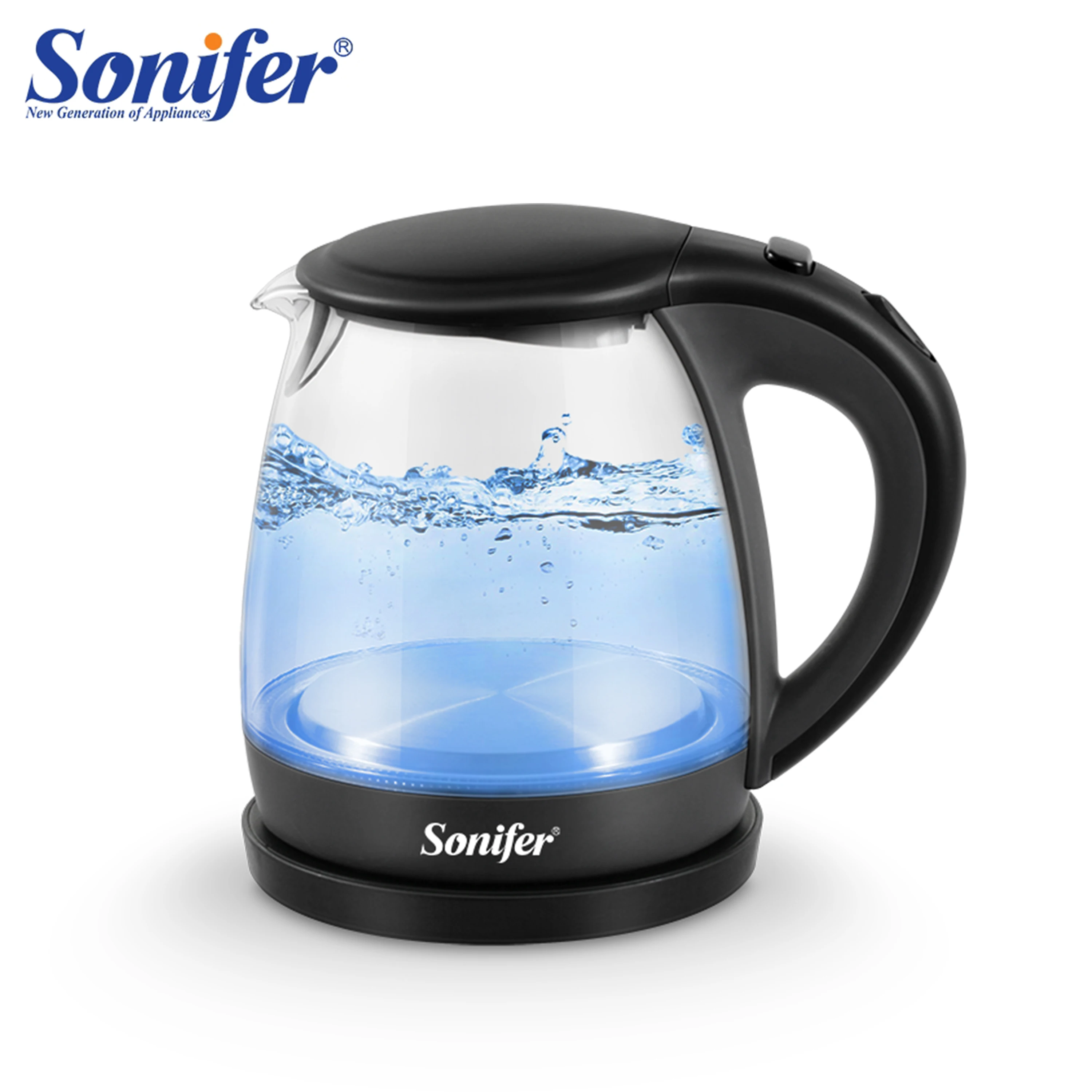 1L Glass Health Preserving Pot Electric Kettle with Led Lighting 2200W Quick Boiling Water Auto Shutdown Without BPA Sonifer