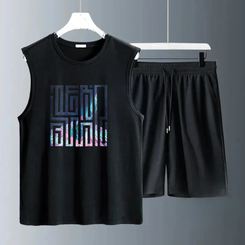 Men's Tank Top Sets 2026 Summer Quick drying beach oversize Sportswear sports 2 piece set seaside jogging set running crewneck