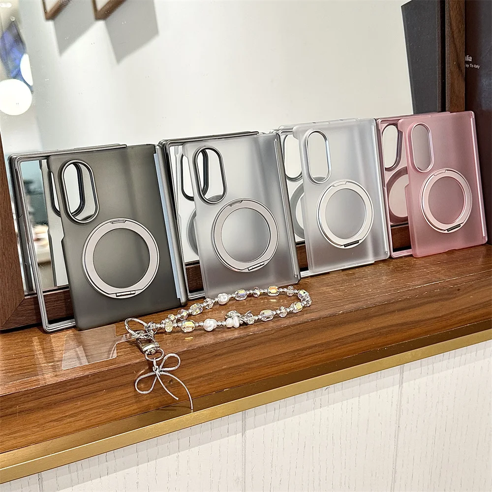 Korea Matte Translucent Magnetic Rotating Stand Phone Case For Samsung Galaxy Z Fold 8 Ultra Z Fold 7 6 Fold Cover With Chain