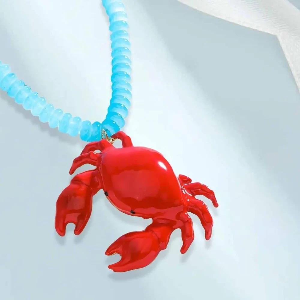New Beaded Pendant Crab Necklace Childishness Design Enamel Crab Handmade Necklace Boho Style Boho Necklace Party Jewelry