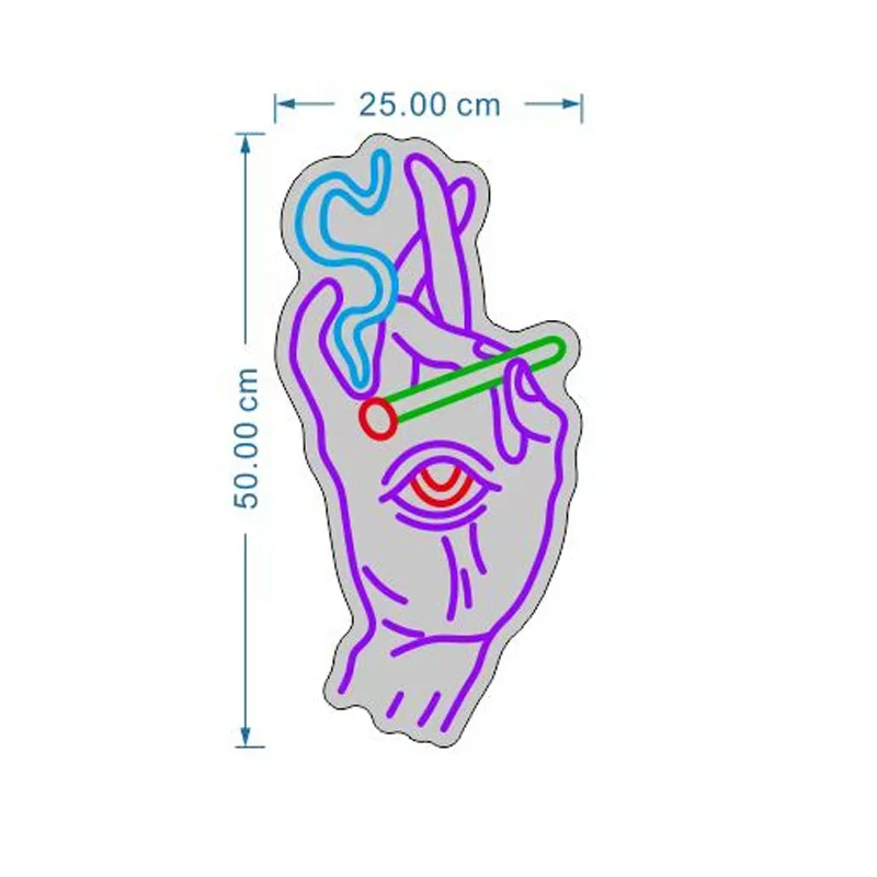 Sinal de néon led fumar mão com olho sinais de néon personalizado samll noite lâmpada decoração da parede do cigarro quarto decoração
