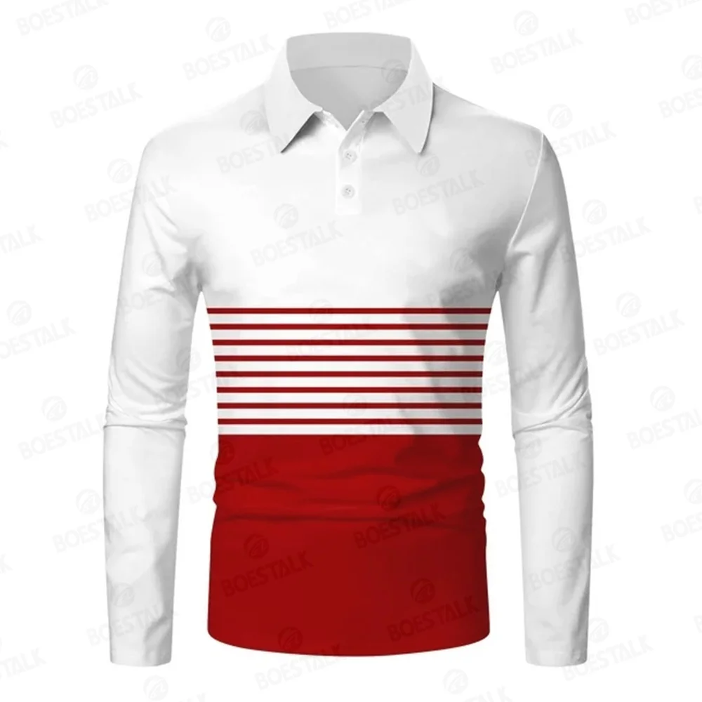 Men's long-sleeved golf Polo shirt breathable shirt autumn and winter new wrinkle-resistant striped fashion long-sleeved shirt.