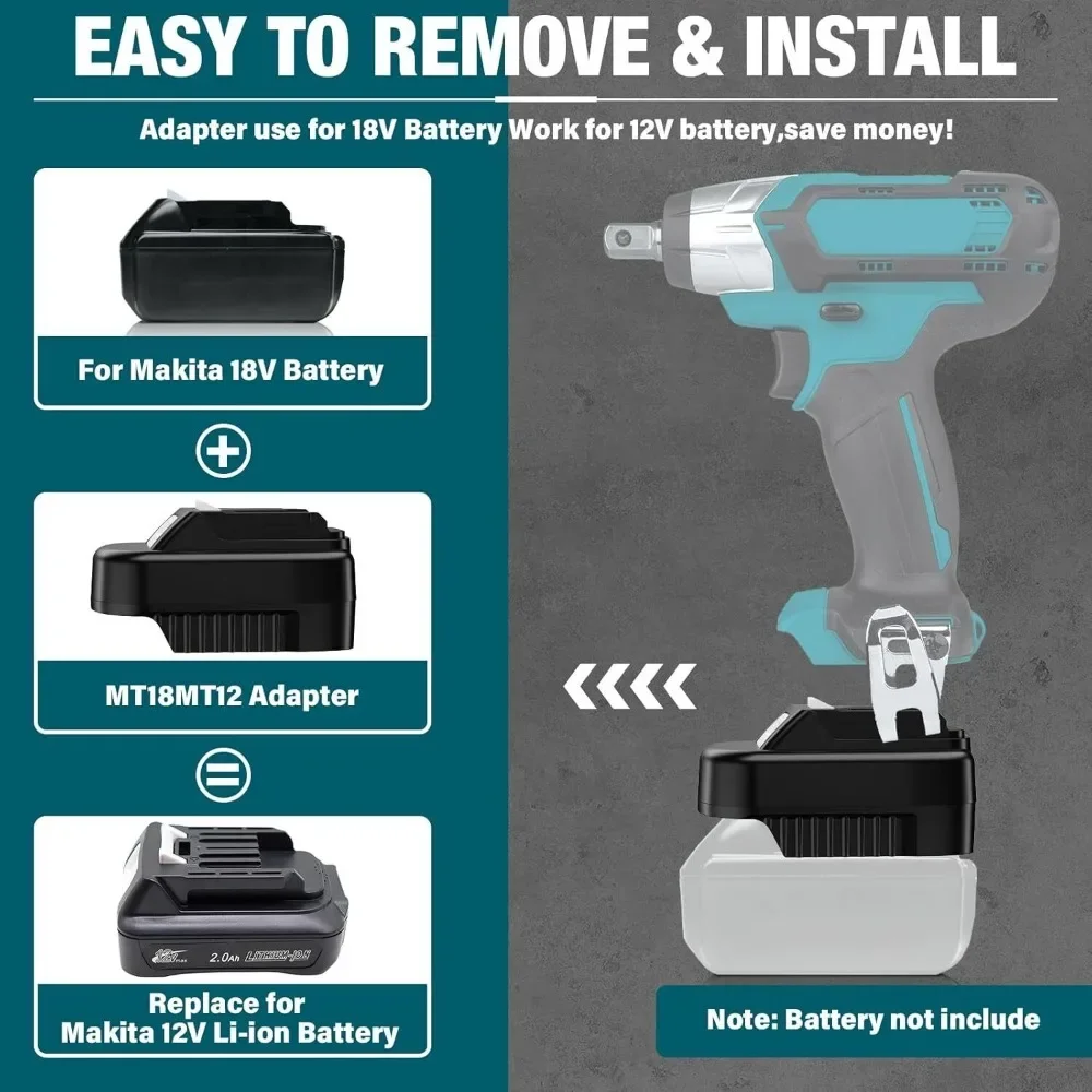 Per Makita 18V funziona per 12V strumento Adattatore batteria per Makita 18V Convertitore batteria agli ioni di litio per Makita 12V Utensili elettrici Trapano