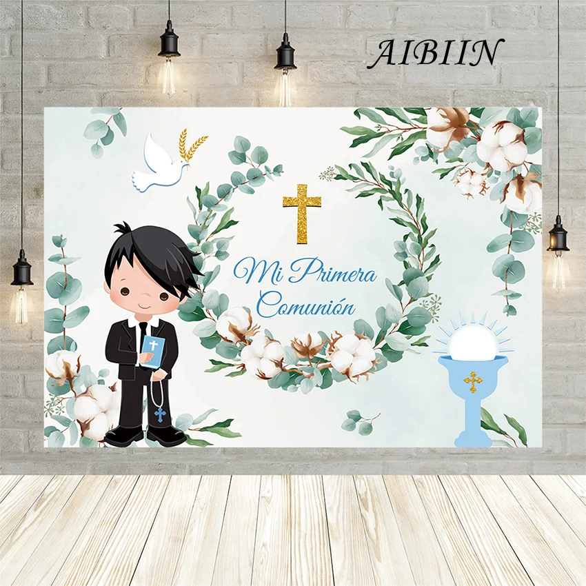 

AIBIIN Baptism Background Newborn Christening Cross Bible Photographic Background Decoration Studio Baptism Christening Banner