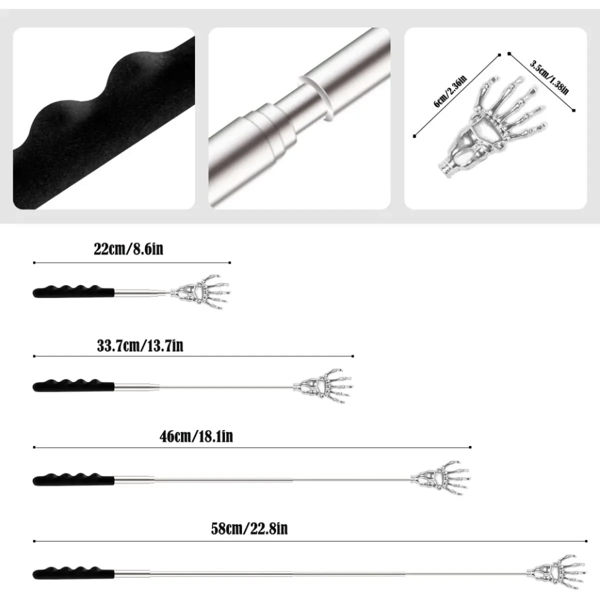 JEFTYR 3-Pack 5-Section Telescoping Back Scratcher Stainless Steel Soft Rubber Handles Portable Massager Christmas Gift