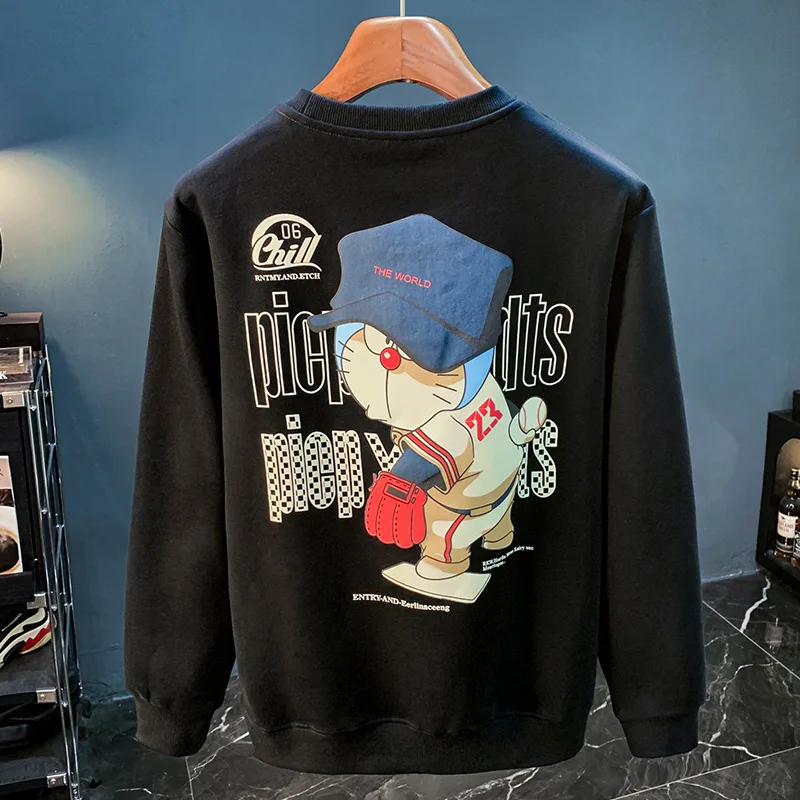 Cartoon printed hoodie men's autumn 2024 new trend street loose and versatile long sleeved shirt round neck pullover Sweater