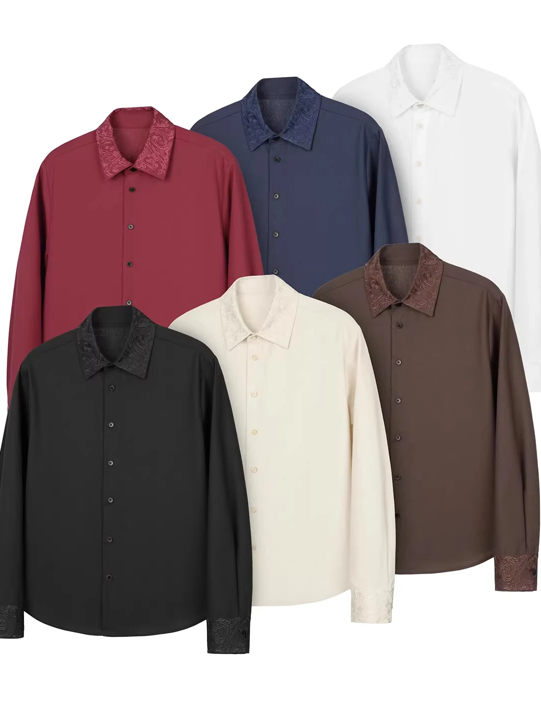 

Embroidered Collar Long Sve irt Men's Casual Sle Stand Fit Spring Autumn New Faion Elastic irt Floral Relief De...