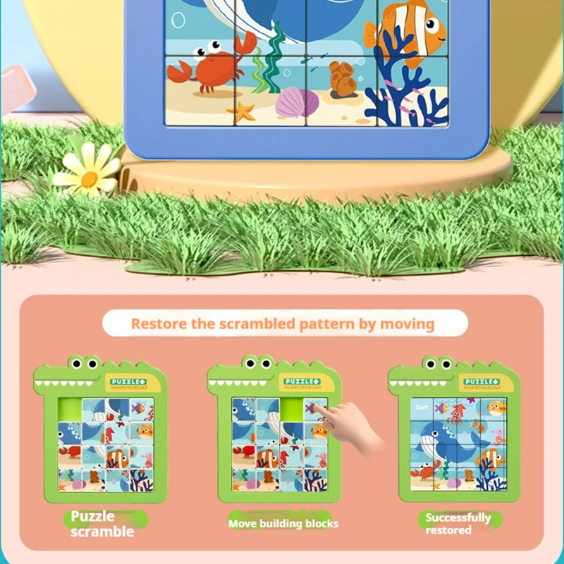 Rompecabezas de números de animales, juguetes deslizantes móviles de plástico, juegos de entrenamiento cerebral de carretera Huarong, rompecabezas educativo, juguetes, regalos para niños