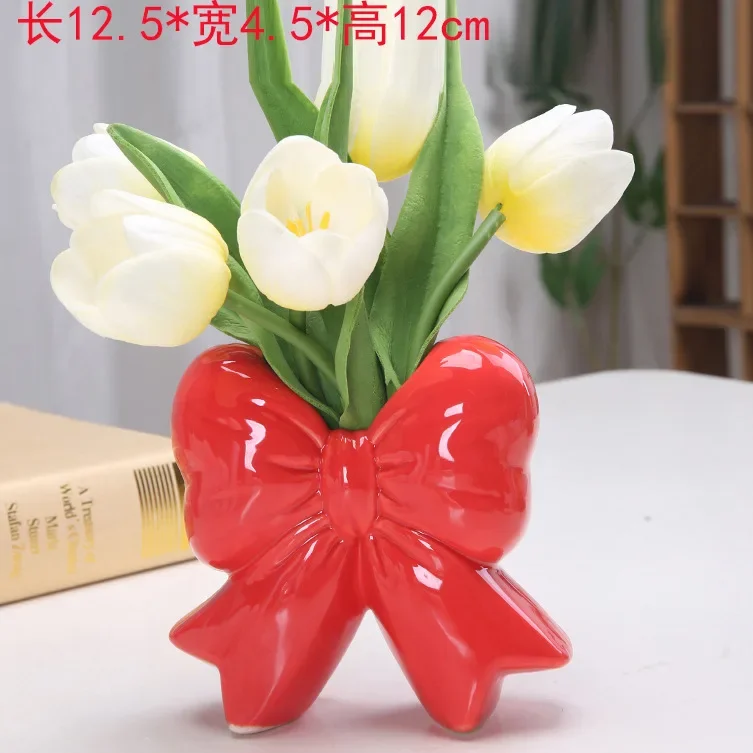 Hydroponic Restaurant Planter Desktop Decoration Holiday Ornaments Gifts Statuette Ornament Vase Ceramic Bow Shaped Vase