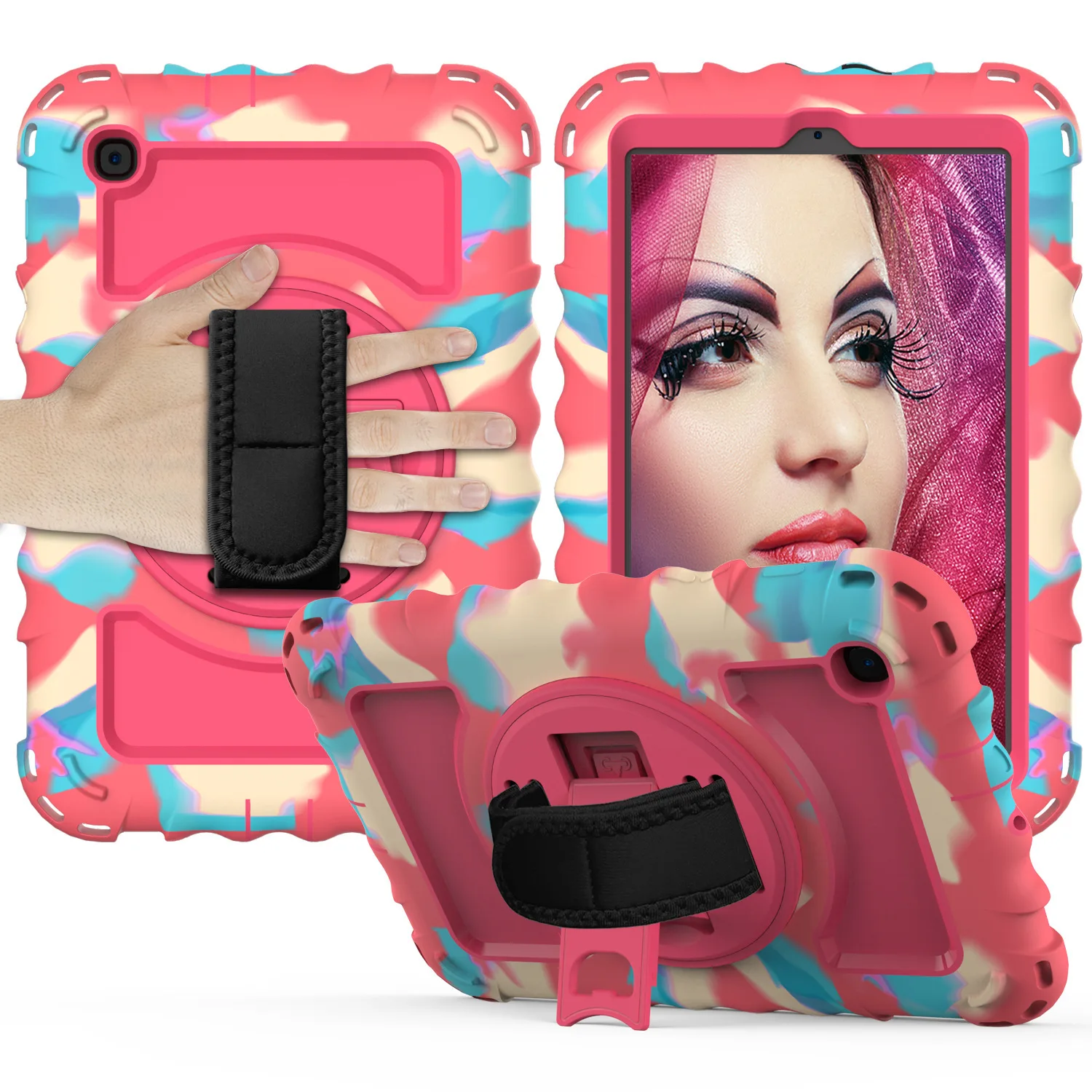 

360° Rotation Case for Samsung Tab 8.0'' T290 T295 Heavy Duty Shockproof Cover for iPad 10.2'' 2019 2020 with Shoulder Strap