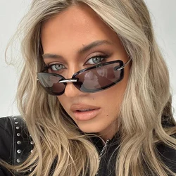 2000'S Retro Small Square Sunglasses for Women Fashion Rimless Sun Glasses Y2k Wrap Around Transparent Eyewear Gradient Shades
