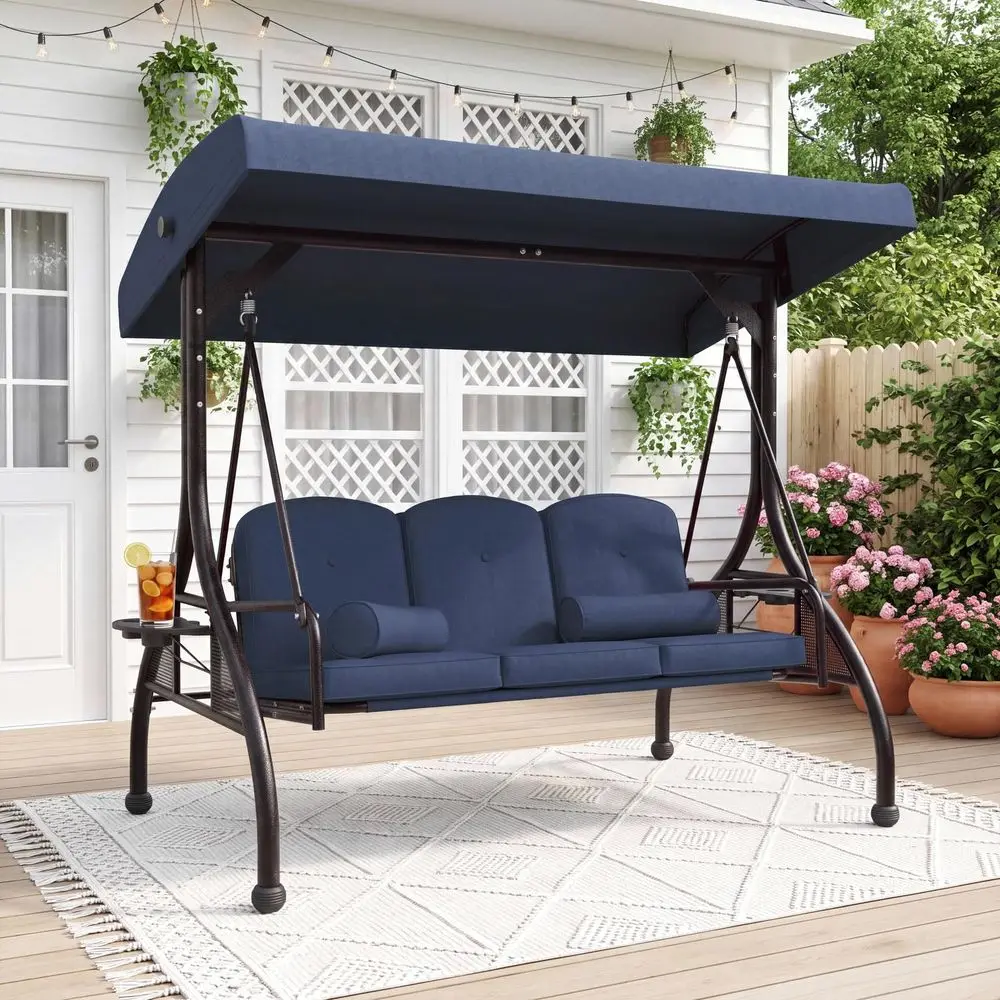 Outdoor Porch Swing with Adjustable Canopy amp 2 Pillows, 800 lbs