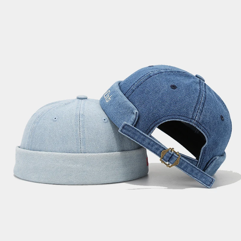 Japanese Retro Embroidered Denim Landlord Hat Women Versatile Dome Brimless Yuppie Street Hip Hop Skullcap Men Trendy Unisex