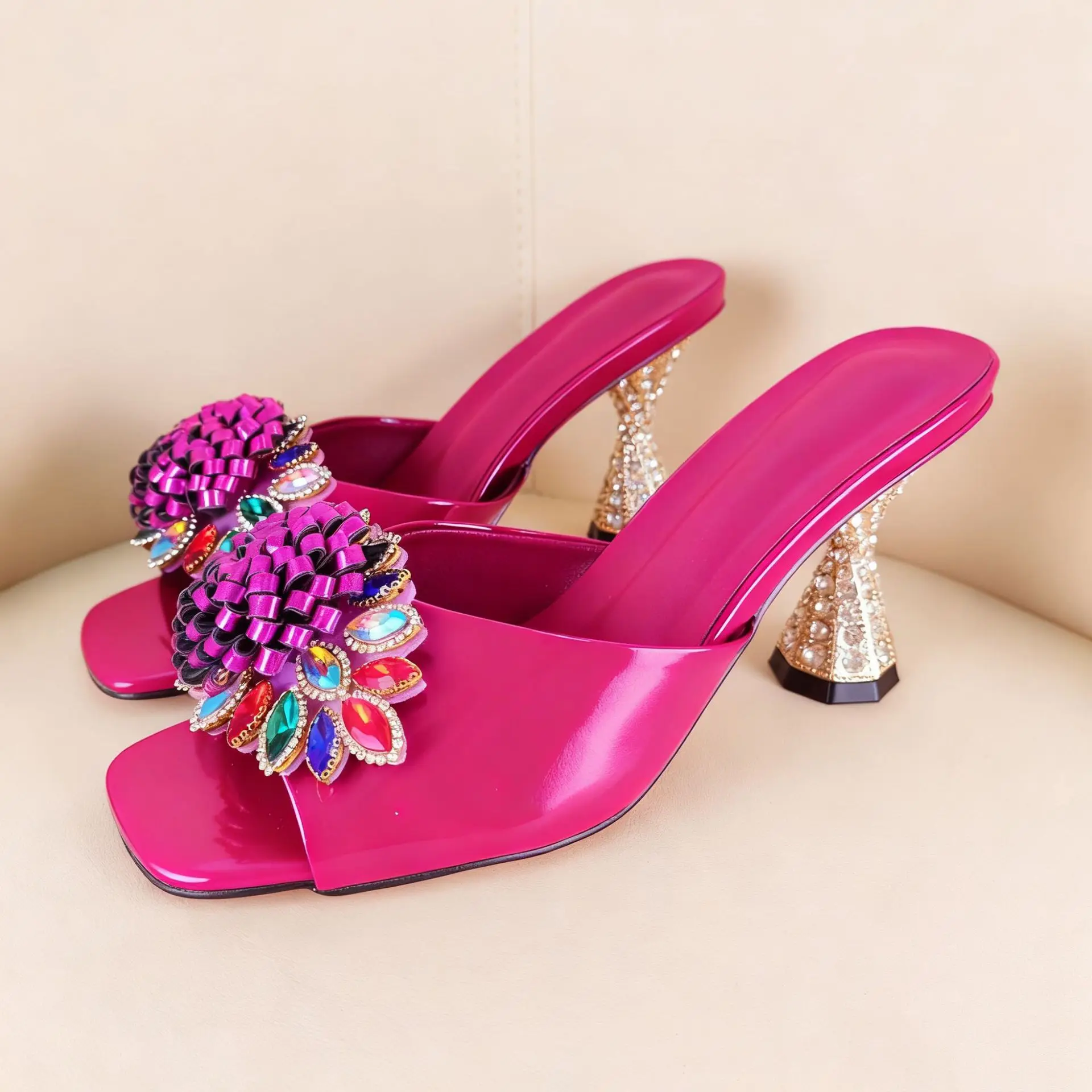 

Independent Station Ebay Personality Women Sandals Mules Square Head Slippers Slippers