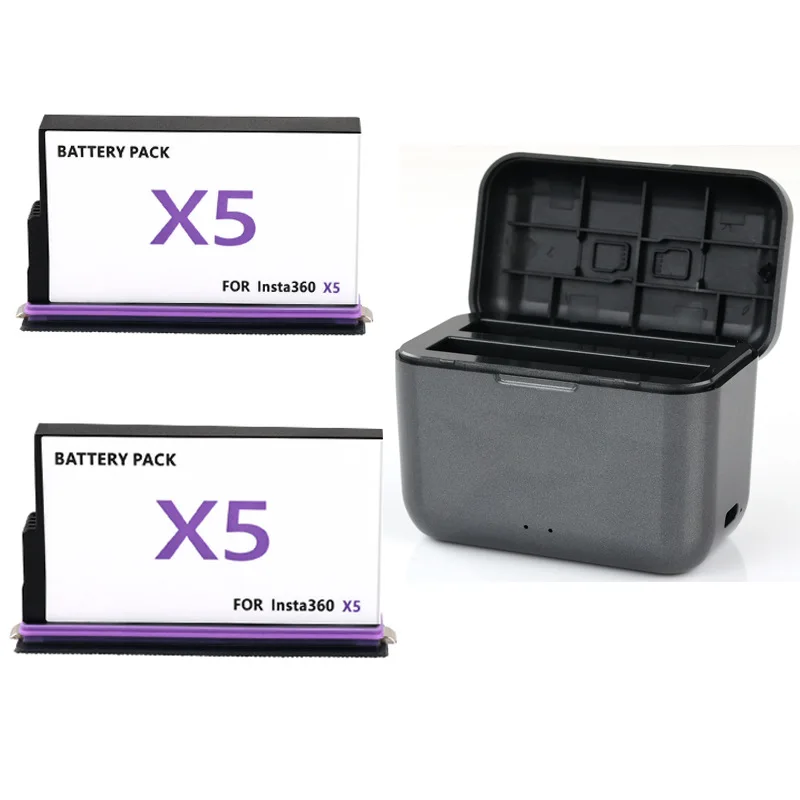 PP-X5 2800mAh Replacement Battery Fast Charger Box for Insta 360 X5 Action Camera Accessories Full Decoding