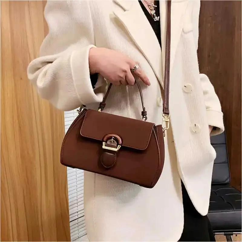 Female Simple Retro Solid Color Shoulder Messenger Women's Fashion Handbag Lady All-match Casual Textured Small Square Bag