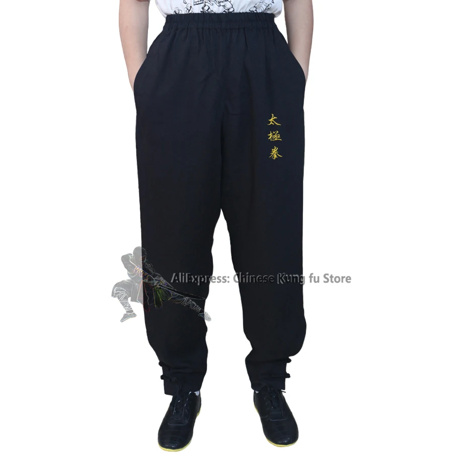 Black Embroidery Shaolin Wudang Kung fu Pants Tai Chi Wushu Martial arts Trousers