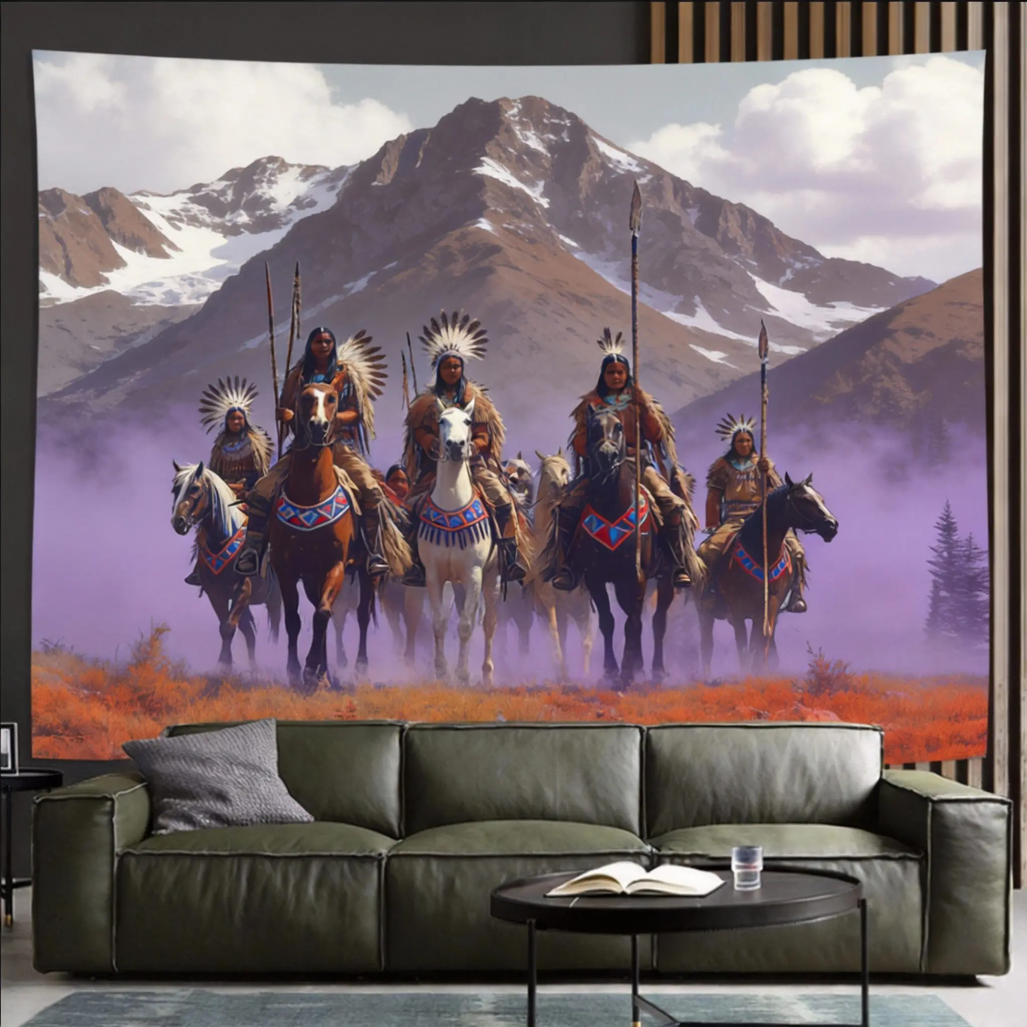 Vintage Warrior Tribe Tapestry 3D Mountain Horsemen Wall Art for Living Room Bedroom Office Decor  bedroom decoration