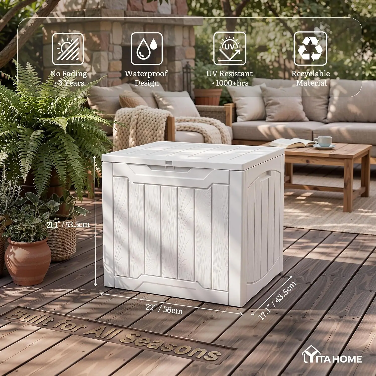 31 Gallon Deck Box Set of 2 Lockable Outdoor Storage Bins for Patio Cushions Garden Tools Resin view 5