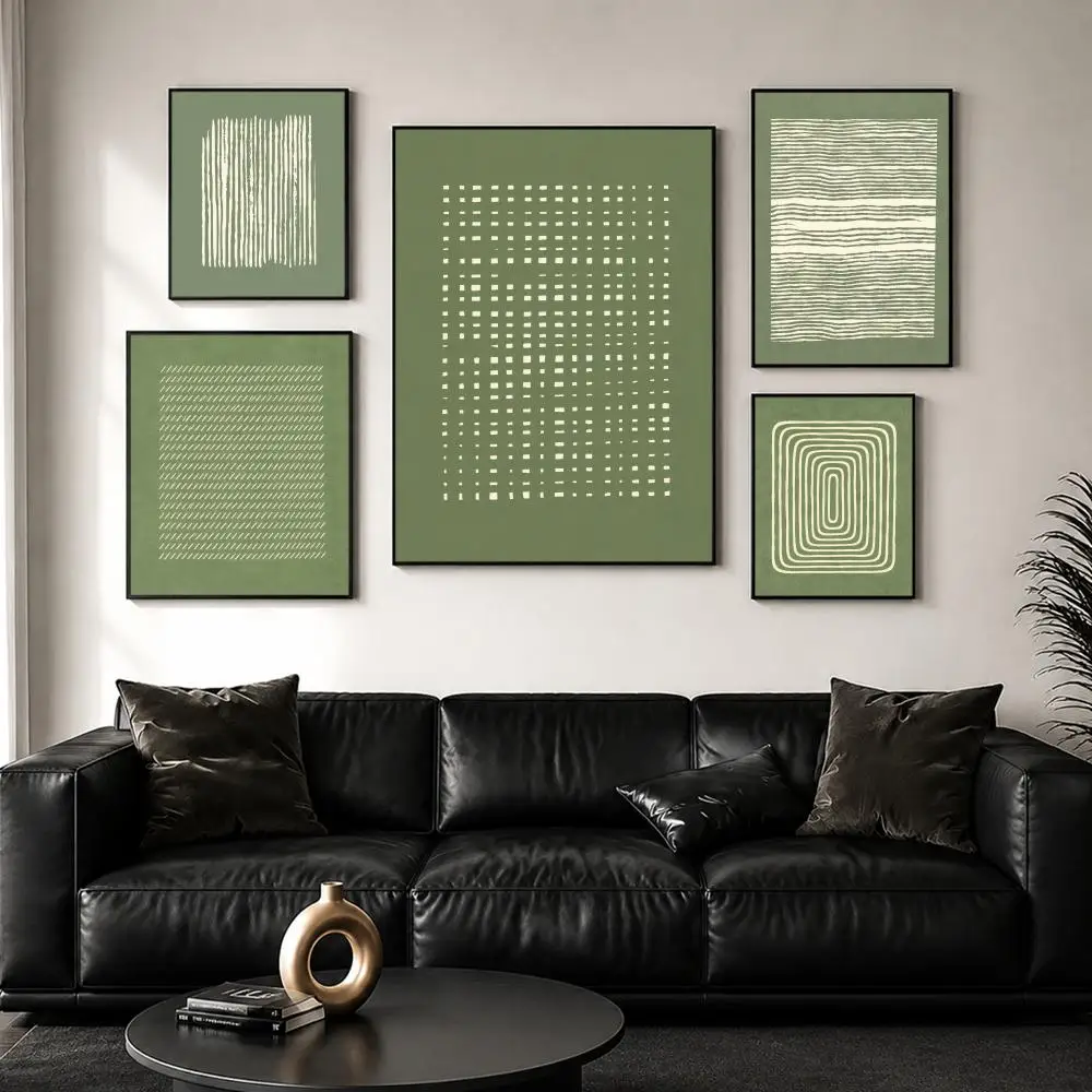 Green M-Minimal Line PackS Poster Self-Adhesive Stylish Art Print Poster Wall Home Decor