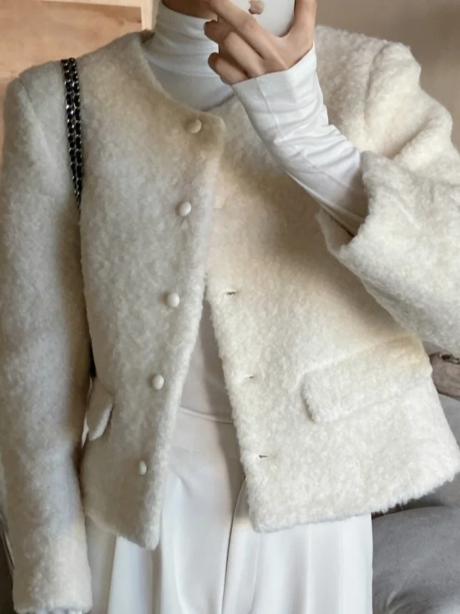 

Ele Korean Sle Woolen Coat Women's round Ne Single Button High End Feel Autumn New Arrival Faionable Top