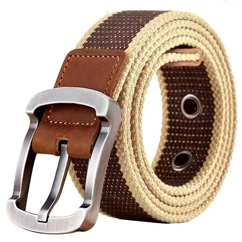 Fashionable Minimalist Canvas and Leather Belt Korean-Style Casual Everyday Student Belt with Pin Buckle, Unisex Belts