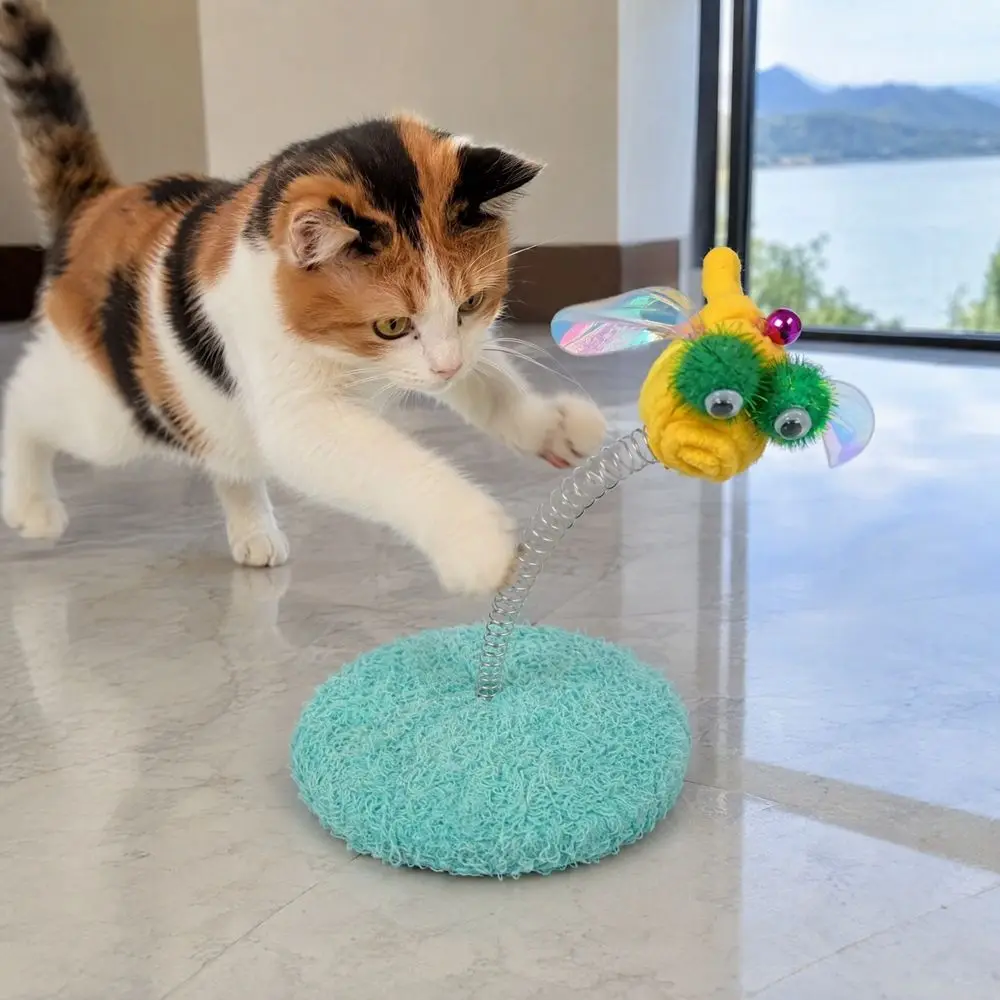 Dragonfly Design Cat Spring Toy Googly Eyes Wobble Bounce Interactive Cat Toy with Bell Scratch Resistant Pounce Play Toy