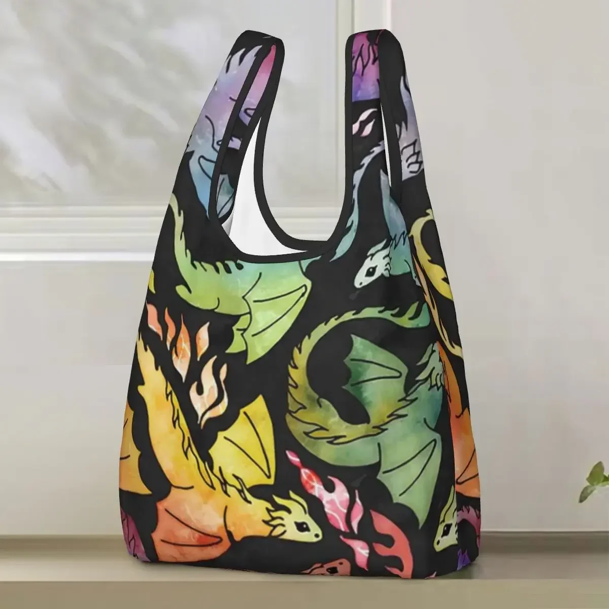 Dragon Fire Dark Rainb Shopping Bag Portable Tote Bags Reusable Shoulder Shopper Bag Grocery Handbag