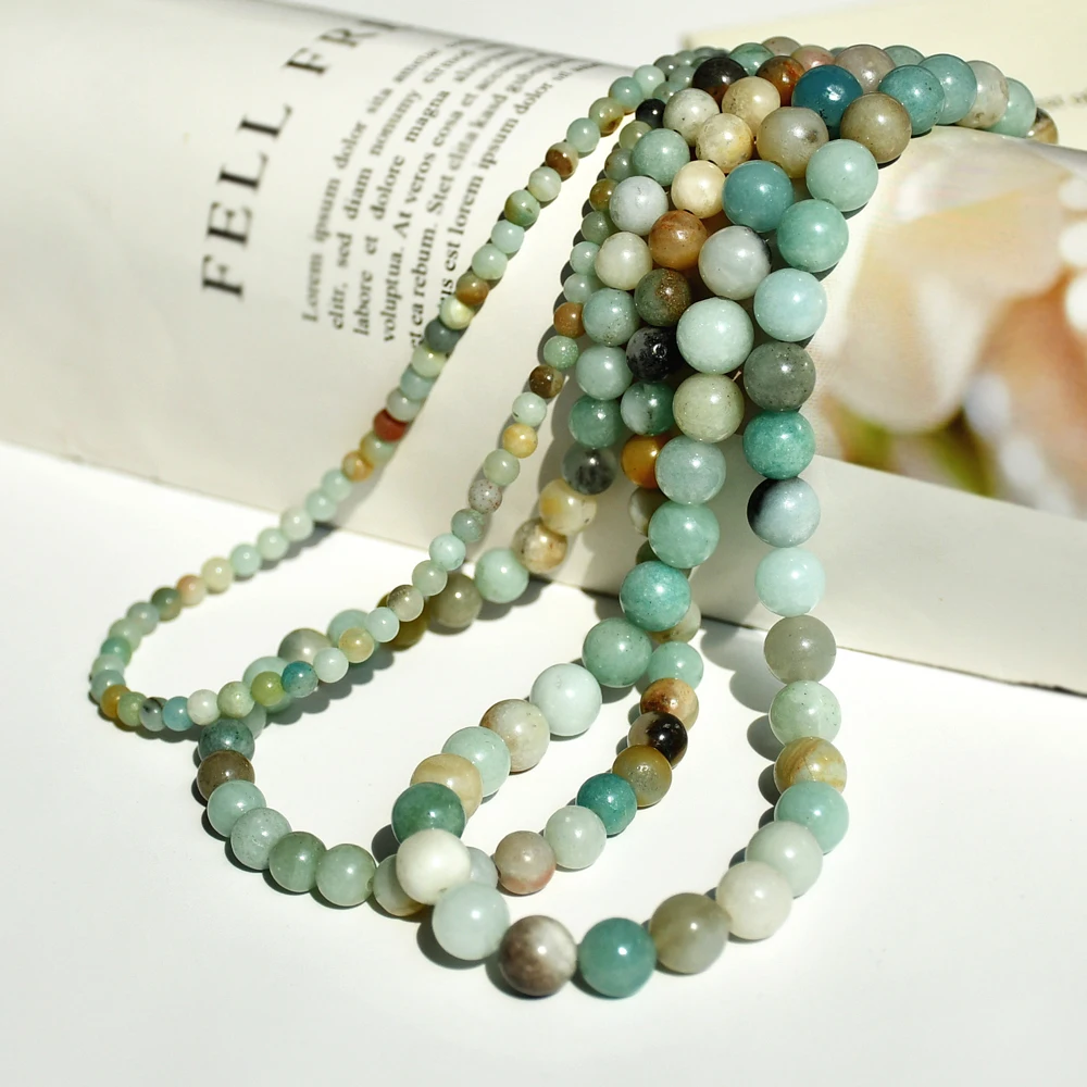 4mm 6mm 8mm Natural Stone Amazonite Round Beads Necklace Bohemian Women\'s Fashionable Charm Handmade Jewelry Accessories