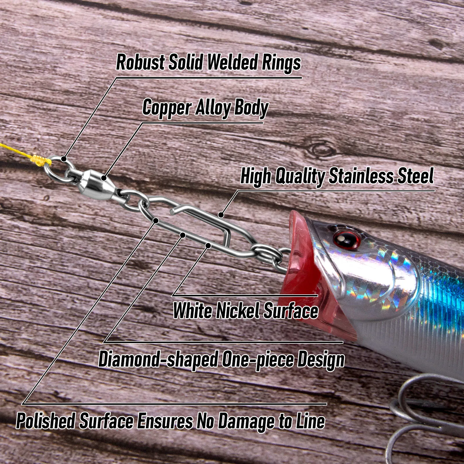 10 Stück Angelwirbel mit Power-Clip, Edelstahl-Kugellager-Wirbel, Schnellwechsel-Clip für Crankbait und Swimbait – Detail 4