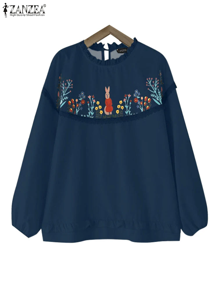 

ZANZEA Summer Spring Floral Printed Blouses Women Vintage Long Sleeve Tops O Neck Blusas 2025 Oversized Casual Tunics