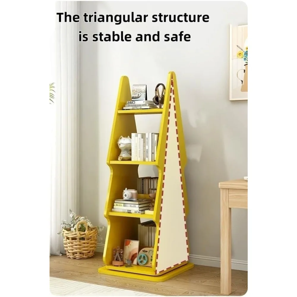 "Estante aberta estilo árvore giratória de 4 camadas para casa e estudo, elegante armazenamento de livros marrom"