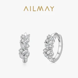Ailmay Fashion 925 Sterling Silver Shining Irregular Cubic Zirconia Elegant Earrings For Women Wedding Engagement Jewelry Gift