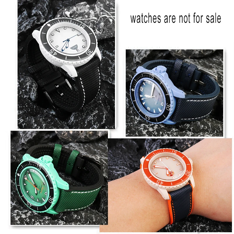 Correa de reloj de goma fluorada azul de 22mm para Swatch X Blancpain Five Oceans for Fifty Fathoms, correa de reloj deportivo para hombres y mujeres + herramientas