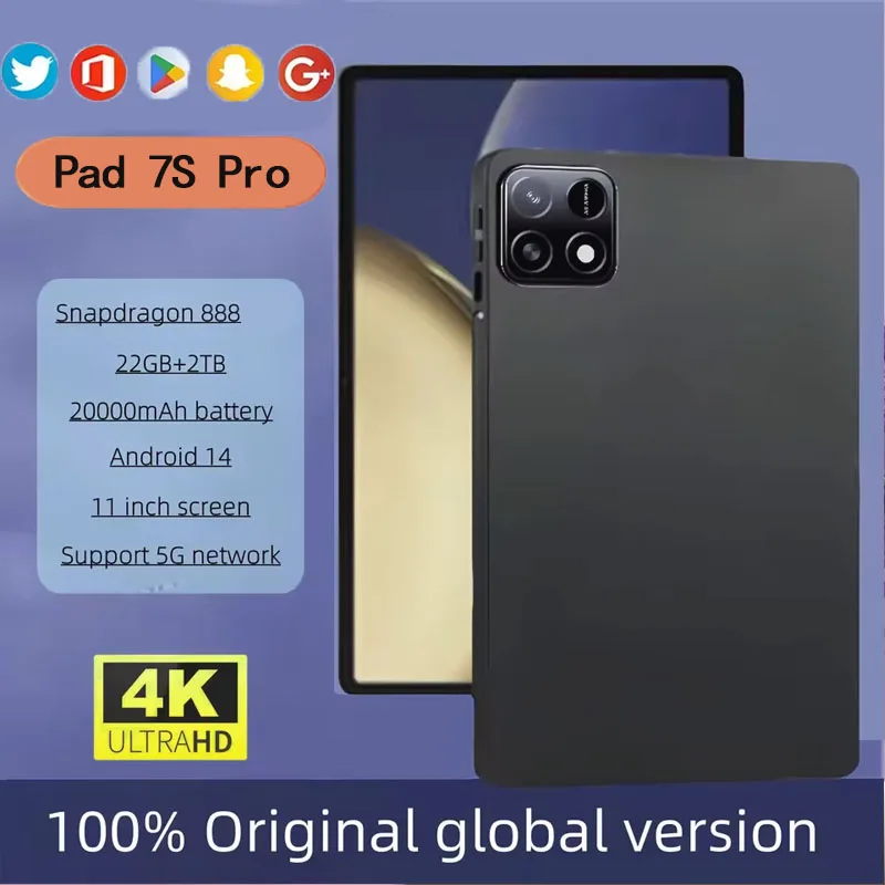 

2025 Original Global Edition Tablet PC Pad 7S Pro, Android 14 HD 4K, 22GB + 2TB, 11inch 20000mAh Dual SIM 5G and WIFI GPS PC Tab
