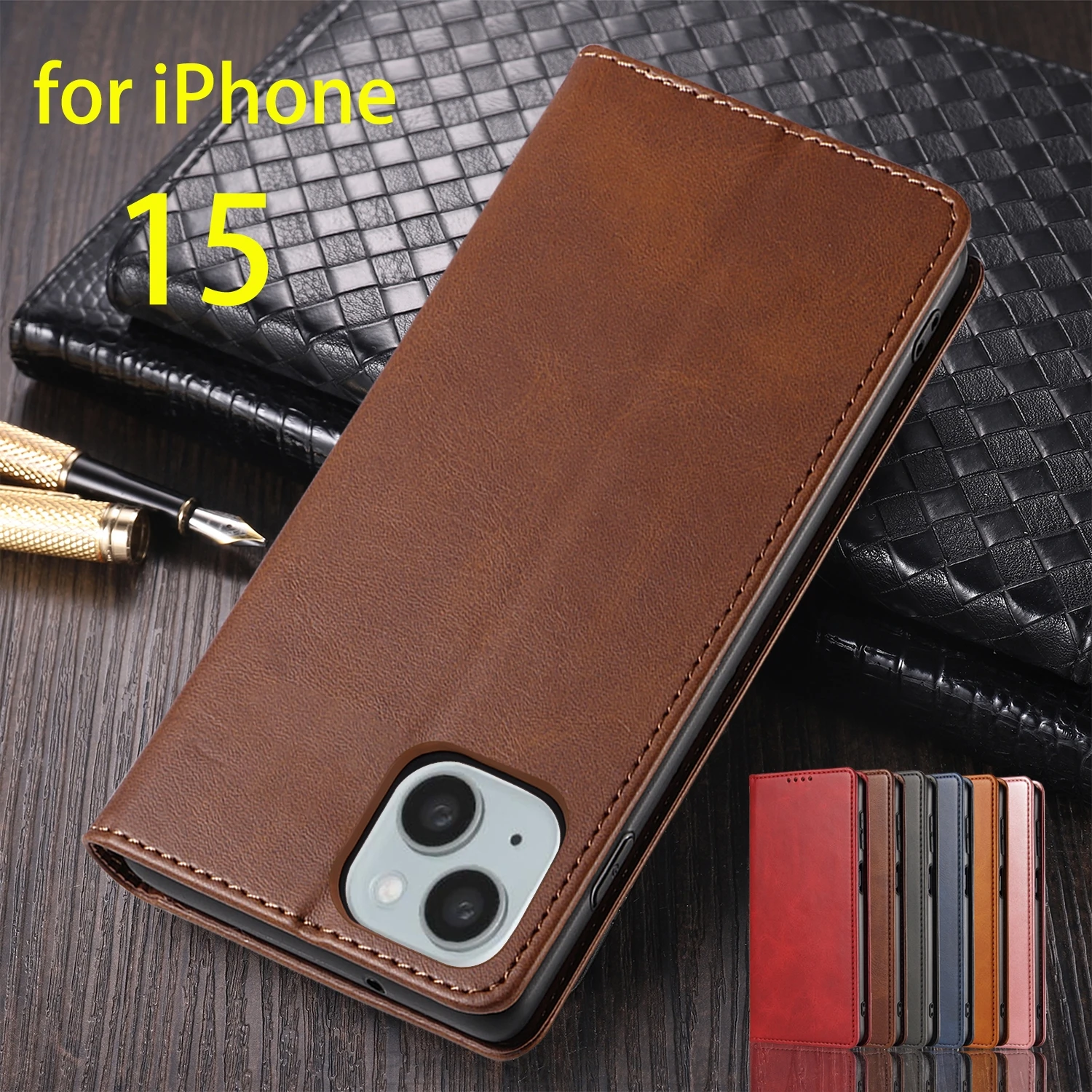 

Leather Case for Apple iPhone 15 iPhone15 6.1" Card Holder Holster Magnetic Attraction Cover Wallet Flip Case Capa Fundas Coque