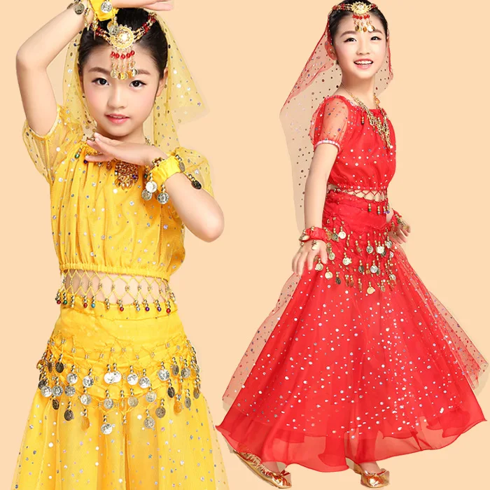 New children's belly dance set, children's Indian dance dance costumes, performance costumes, sequin skirts for children